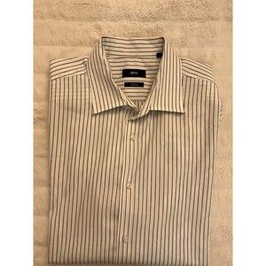 Hugo Boss Dress Shirt 18 48 XXL Blue White Check Regular Fit Long Sleeve BOSS